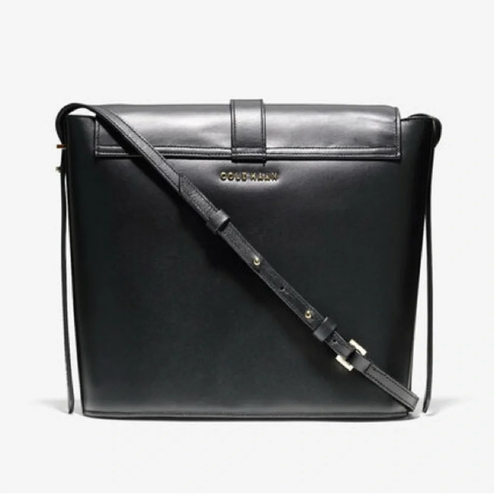 Cole Haan Vestry Saddle Bag in Black‎ Crossbody Leather Purse Gold Hardware